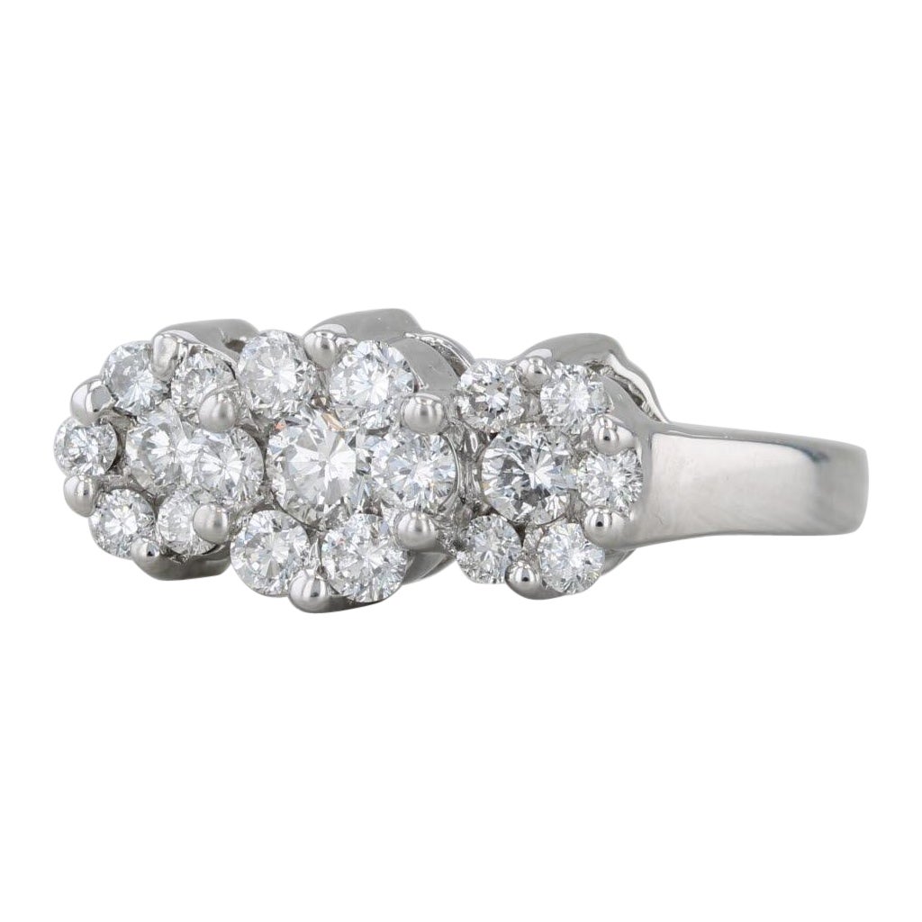0.59ctw Diamond Flower Clusters Ring 14k White Gold Size 7.25 Engagement