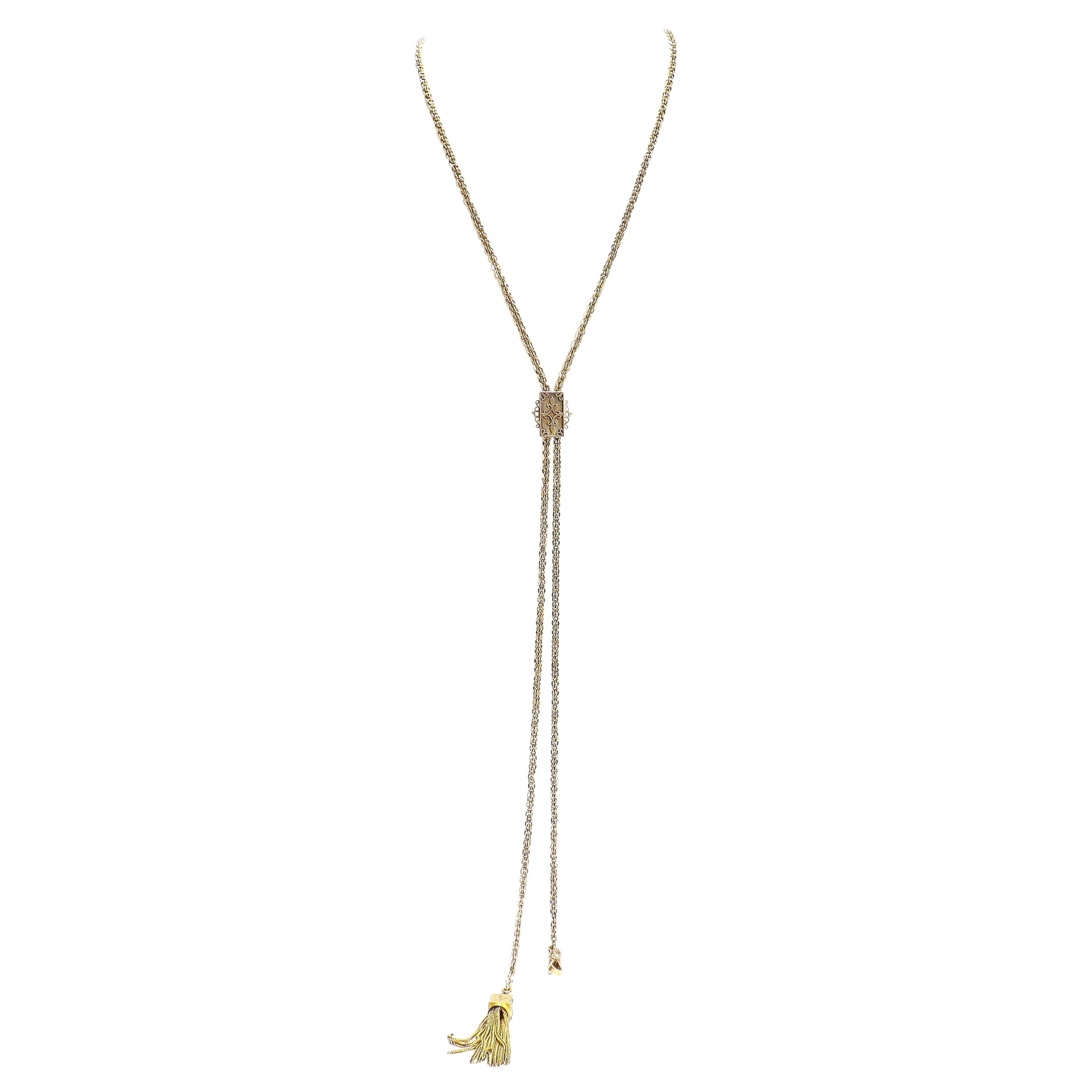 Antique Victorian 14k Gold Leontine Chain Necklace with a Rectangular Slide