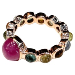 Bochic “Capri” Ruby & Multi Tourmalines Ring Set In 18K Gold & Silver