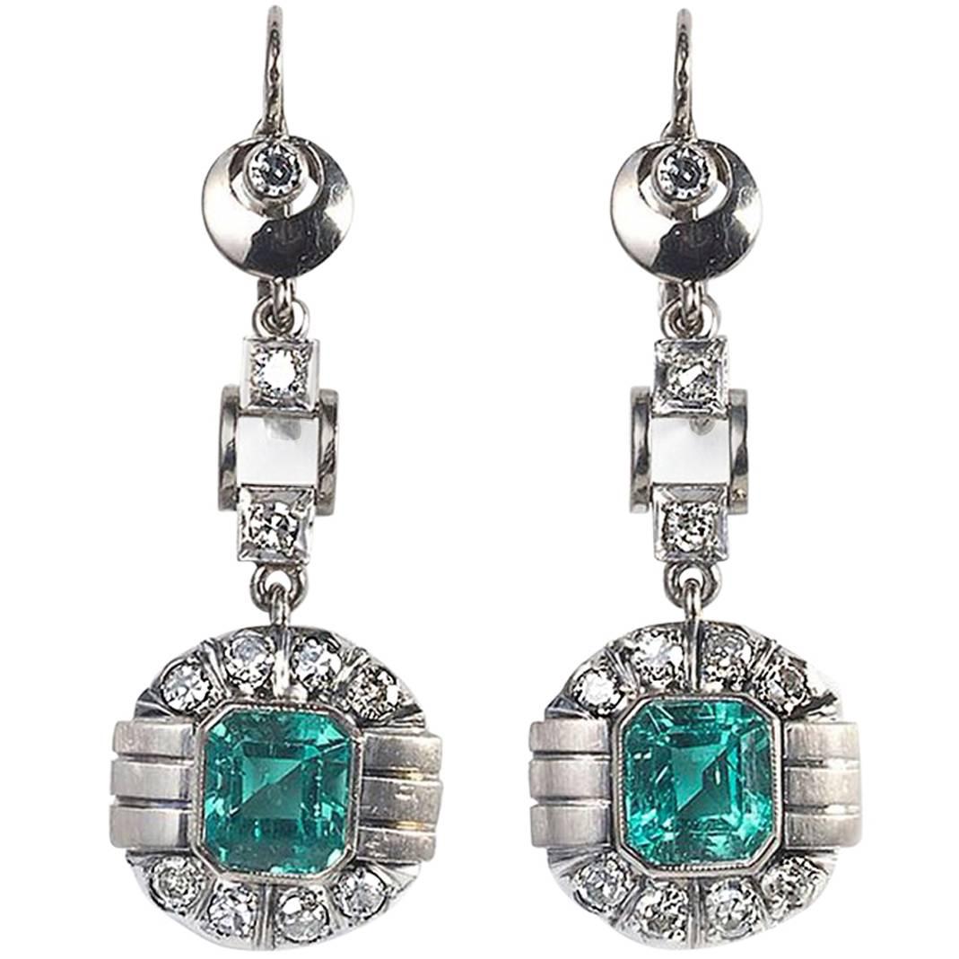 Art Deco Emerald Diamond Earrings