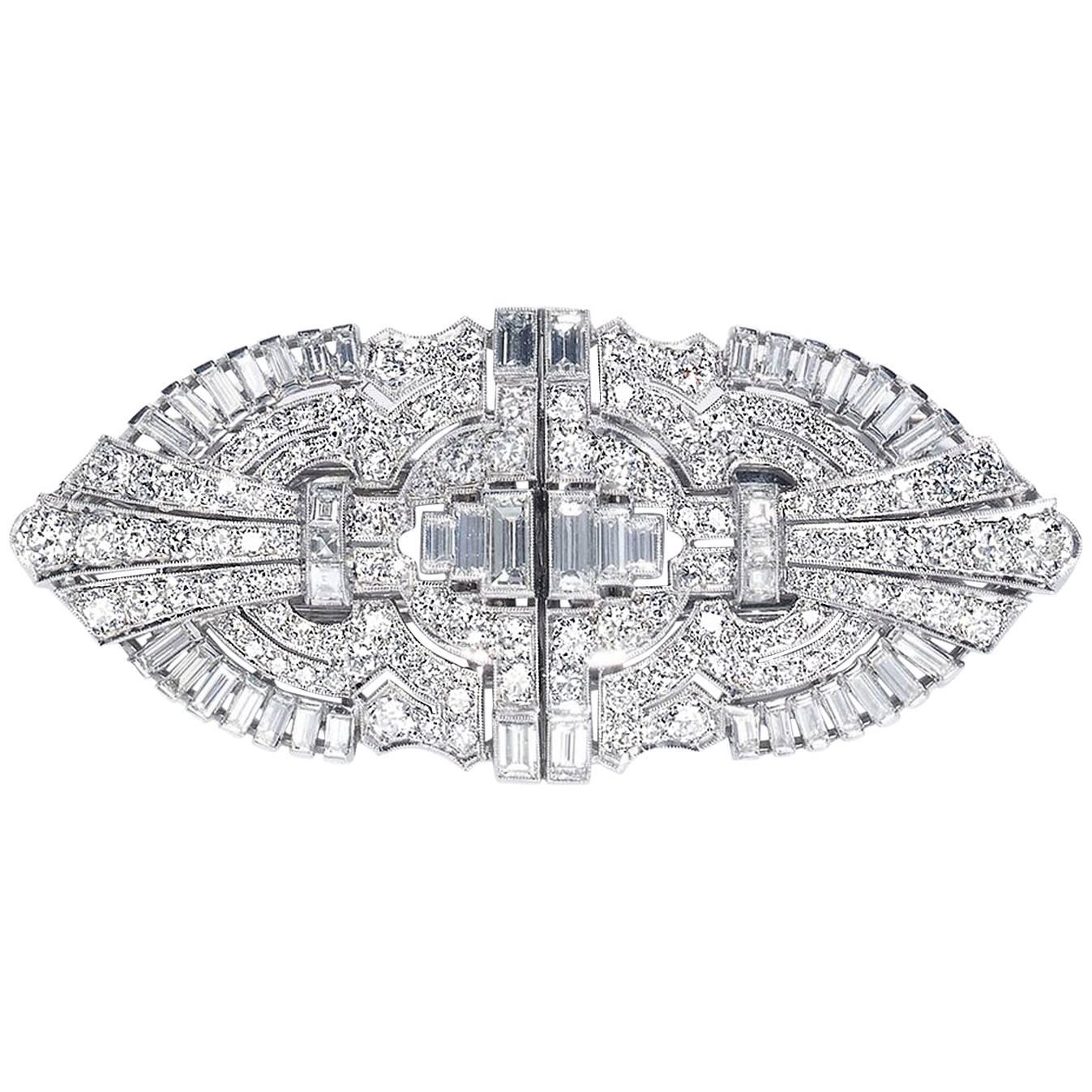 Art Deco Diamond Double Clip Brooch For Sale at 1stDibs