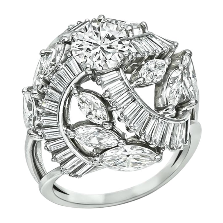 GIA Diamante central de 0,88 ct Anillo de cóctel de diamantes de 3,50 ct