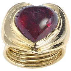 Pink Tourmaline Gold Heart Ring