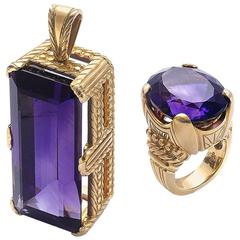 Amethyst Yellow Gold Pendant and Ring Suite 11
