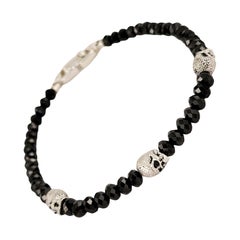 Memento Mori Skull Station Bracelet Sterling Silver with Black Spinel, 5mm