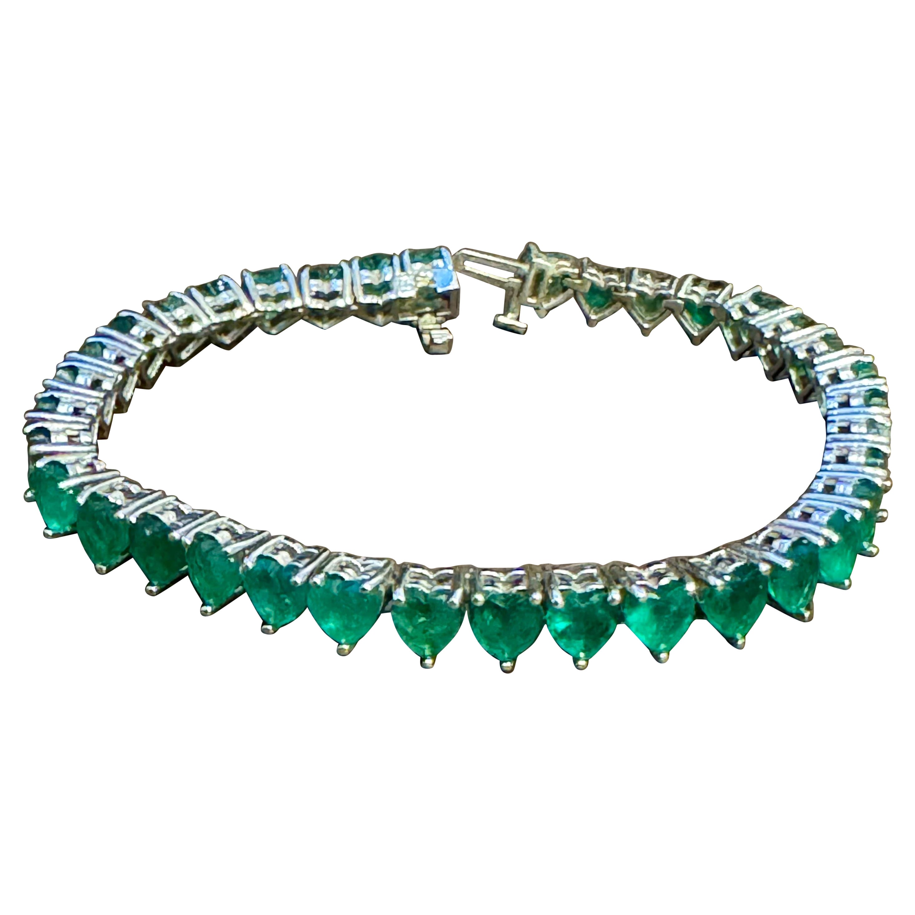 30 Ct Natural Heart Shape Emerald Cocktail Tennis Bracelet 14 Kt White Gold 7" (bracelet de tennis en or blanc)