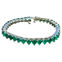 Bracciale da tennis con smeraldo a forma di cuore naturale da 30 carati in oro bianco 14 Kt 7".