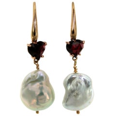 Pearl Heart Garnet Gold Earrings