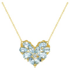 Nina Zhou Fantasy Aquamarine Heart Pendant Necklace