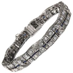Original 6 Carat Art Deco Diamond and Synthetic Sapphire Scalloped Bracelet 9