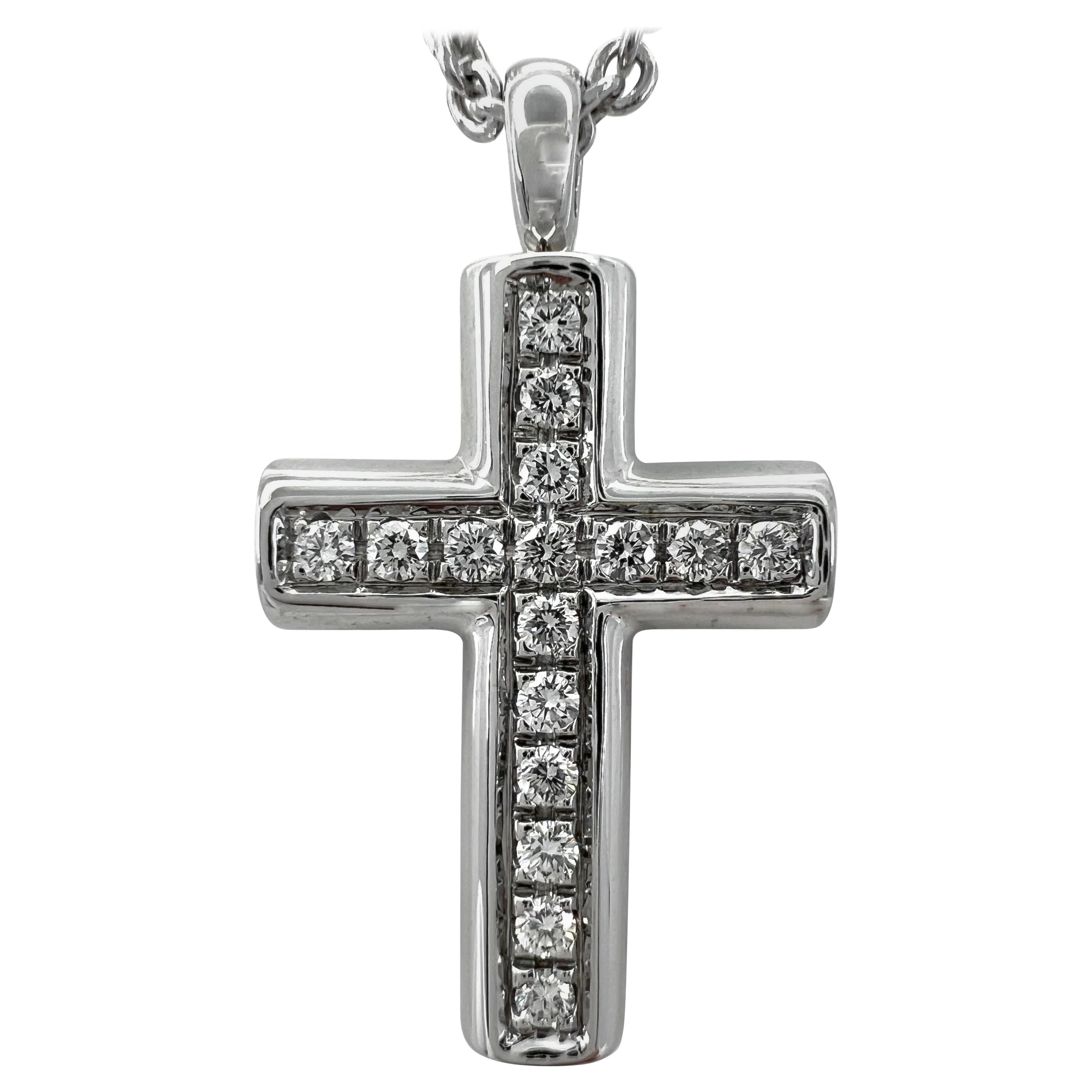 Rare Vintage Bvlgari Diamond Cross 18 Karat White Gold Pendant Necklace