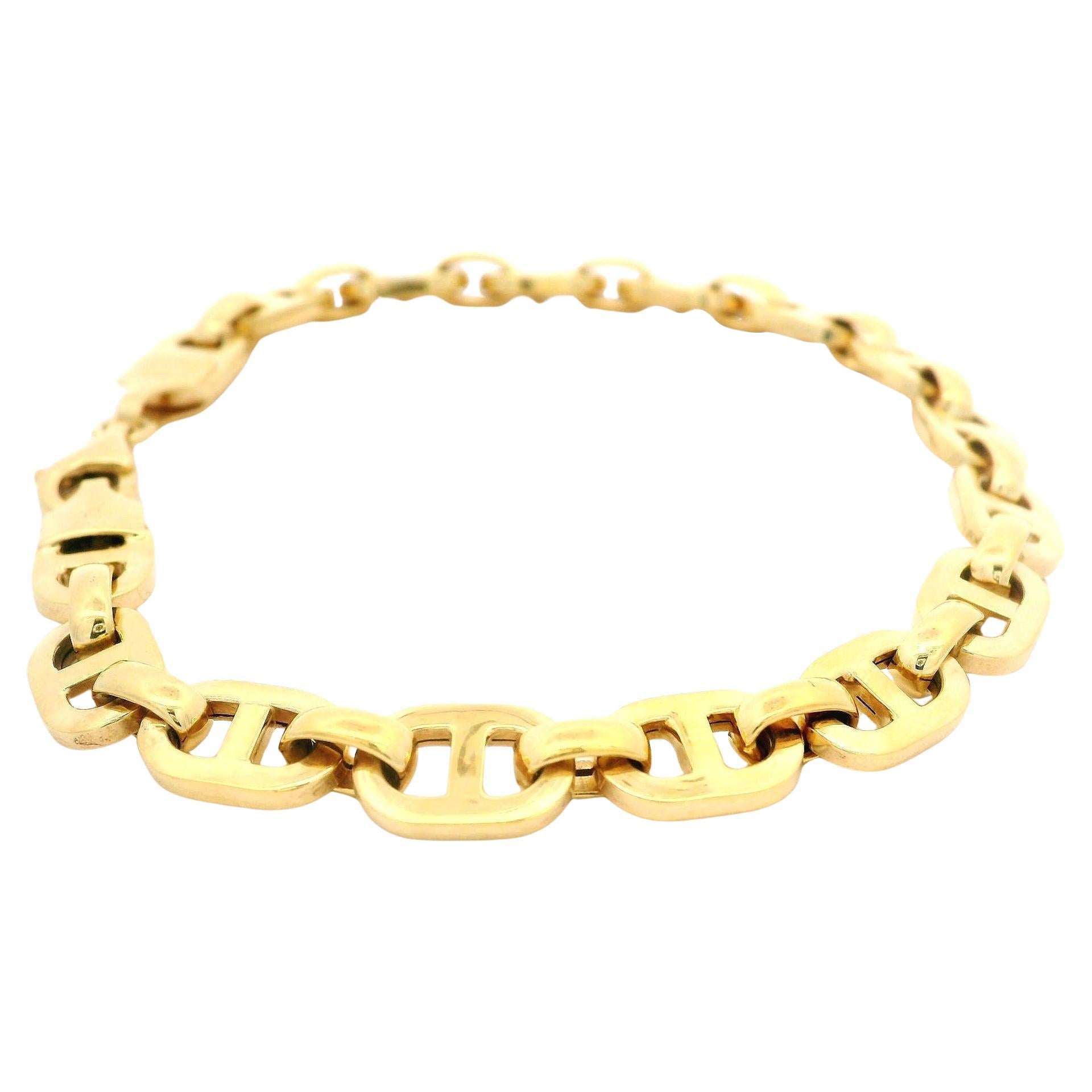 Italian 14k Yellow Gold Puffed Squared Mariner Polished Link Bracelet