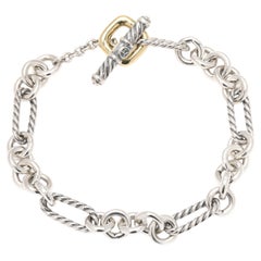 Pulsera de eslabones de cadena David Yurman, Plata de ley, Oro amarillo de 18 quilates, Largo 7,25