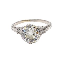 2.11 Carat Old European Cut K I1 Diamond Platinum Art Deco Ring