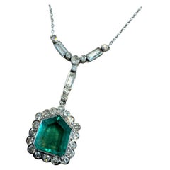 Vintage Art Deco Ära kolumbianischen Smaragd & Diamant-Halskette