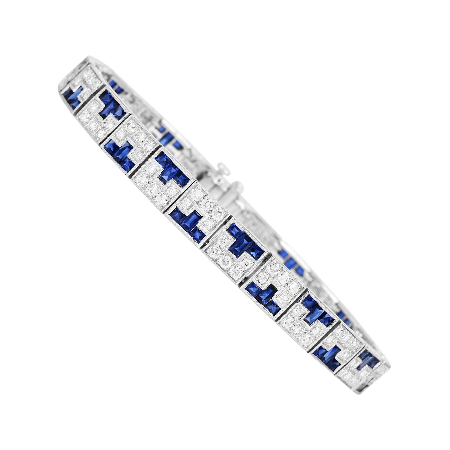 Sophia D Art Deco Sapphire Diamond Platinum Line Bracelet