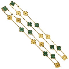 Van Cleef & Arpels Vintage Alhambra Set of Two Malachite Yellow Gold Necklaces