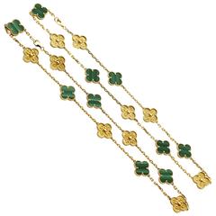 Van Cleef & Arpels Vintage Alhambra Set of Two Malachite Yellow Gold Necklaces 6