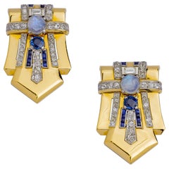 Pair of 1940s Sapphire & Diamond Dress Clips