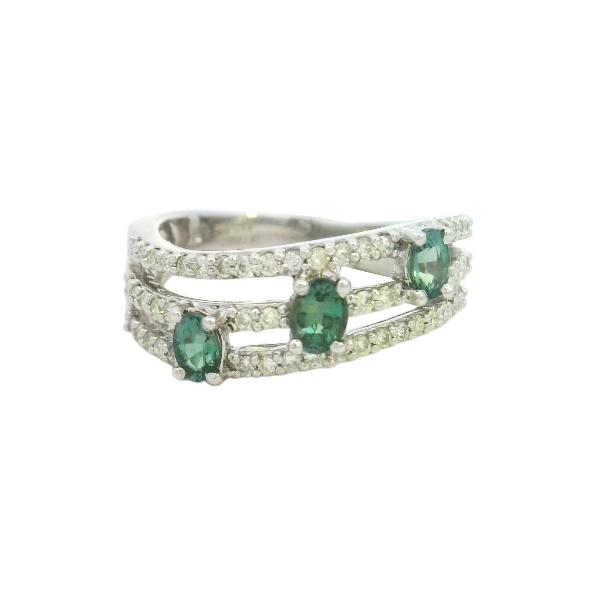Elegant Silver Ring with Green Gemstones