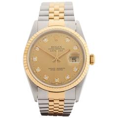 Rolex Yellow Gold Stainless Steel Datejust Diamond Dial Automatic Wristwatch