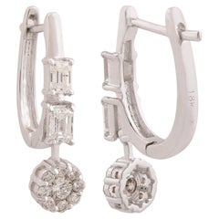 Boucles d'oreilles en diamant certifié de 1,05 carat SI Clarity HI Color en or blanc massif 18k