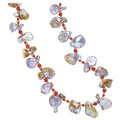 Naomi Sarna Cornflake Pearl Coral Gold Necklace