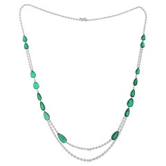 32.9 Carat Zambian Emerald 10.19 Carat SI/H Diamond 18 Karat White Gold Necklace
