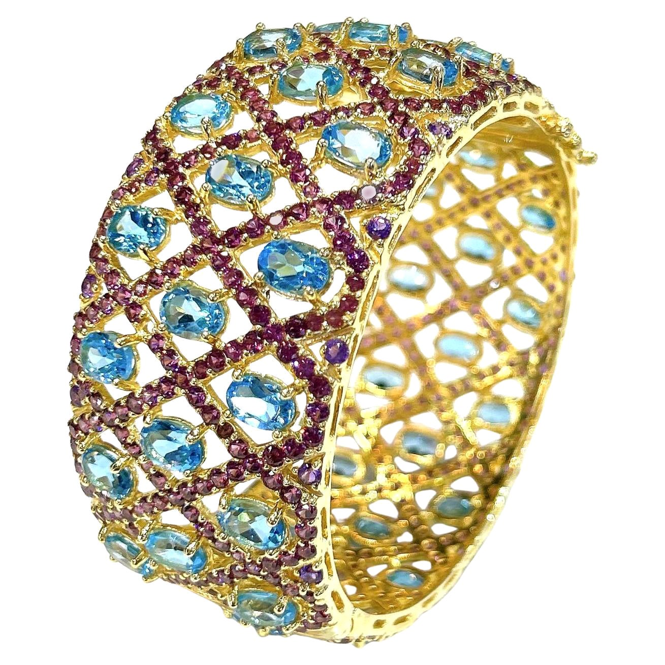 Conjunto de gema y brazalete Bochic "Capri" de topacio azul y amatista en oro de 18 quilates y plata