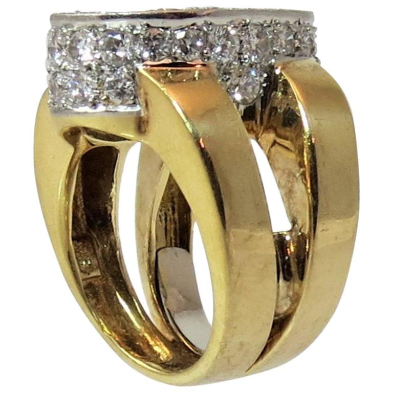 Wide Diamond Gold Oval Shape Split Shank Ring For Sale at 1stDibs ...