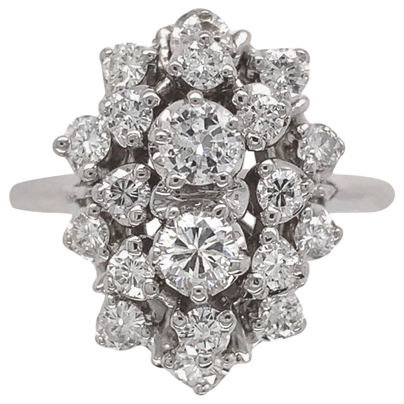 Bague cocktail en or blanc 14 carats avec diamants de 1,12 carat tw, taille 6