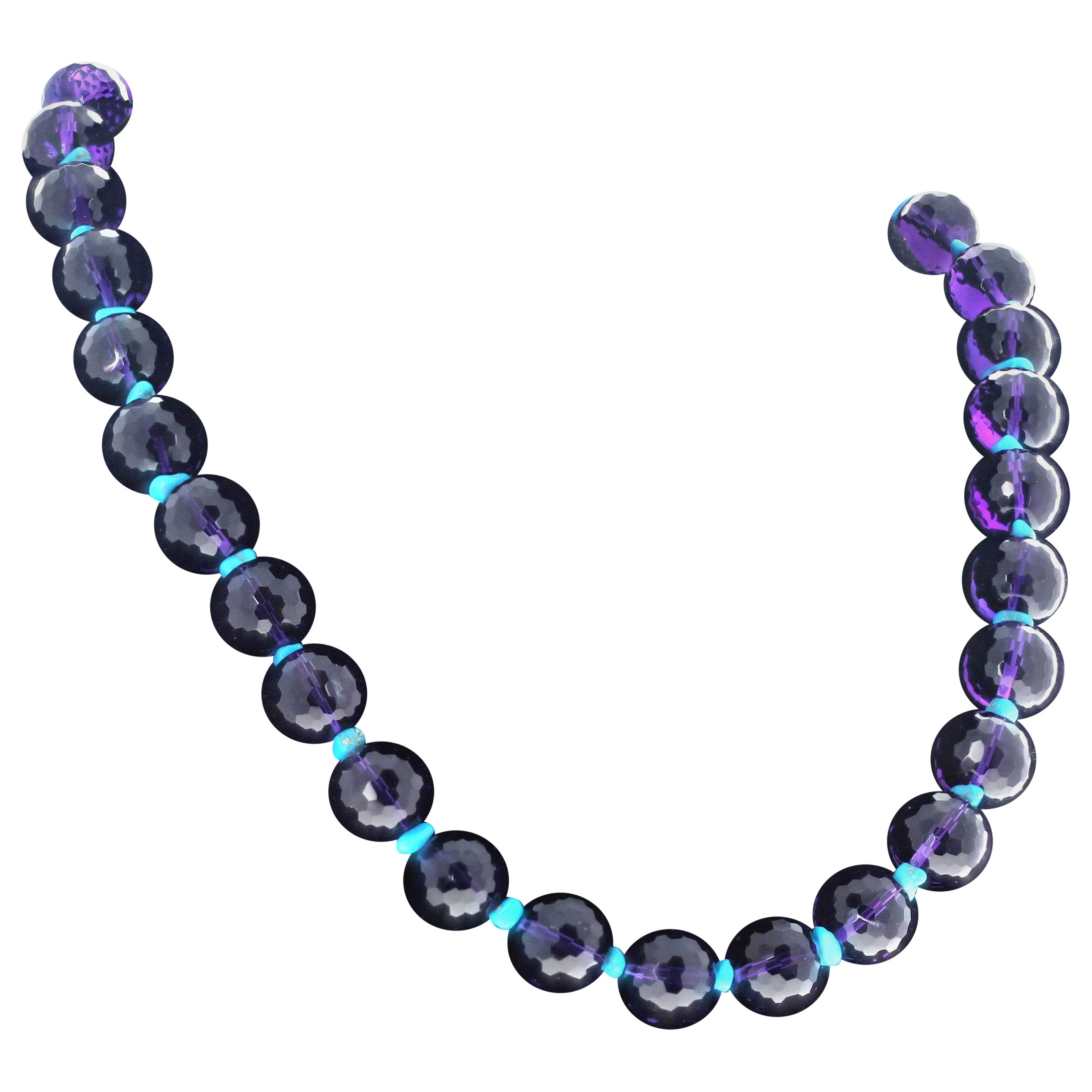 Collana AJD con ametiste e turchesi blu tagliate e lucidate a specchio da 20".