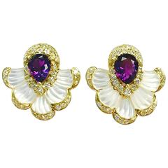 Amethyst Diamond and Mother-of-Pearl Gold Earrings at 1stDibs