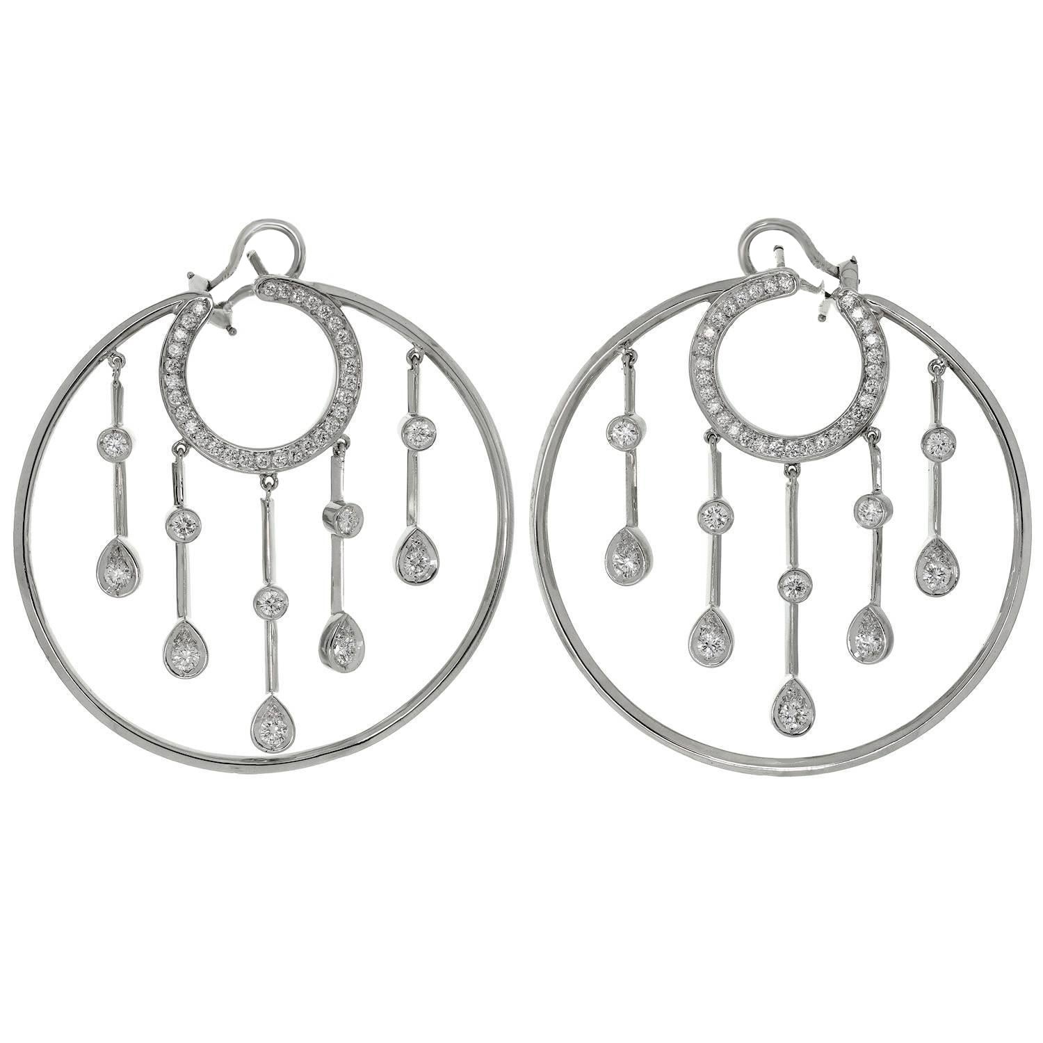 Chanel La Pluie Diamond White Gold Hoop Earrings