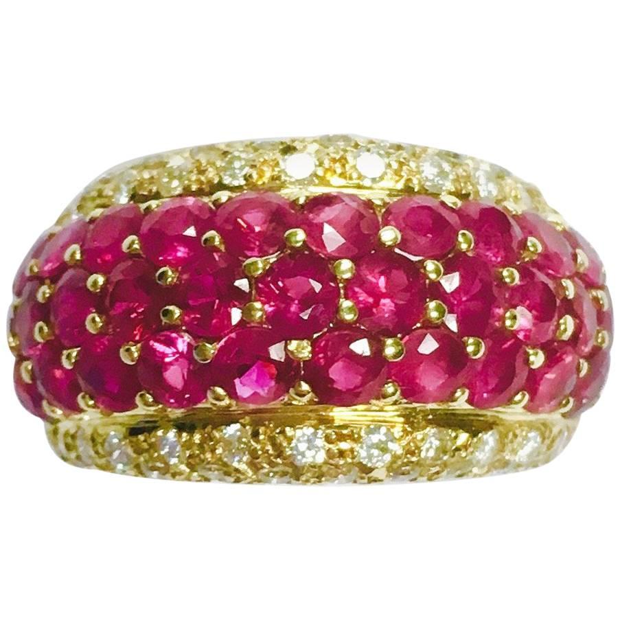 Ruby Diamond Yellow Gold Wide Band Ring