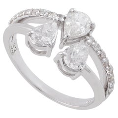 Natural 0.99 Carat SI Clarity HI Color Pear Shape Diamond Ring 18k White Gold