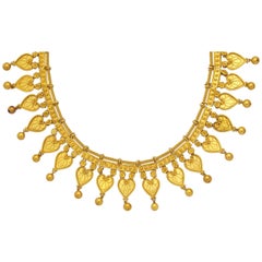Antique Victorian Etruscan Revival Granulated Gold Necklace, circa 1870