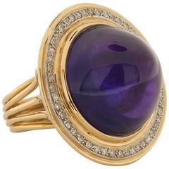 1960s 30.00 Carat Amethyst Diamond Gold Ring