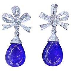AIG Certified 28.00 Carat  Tanzanite 2.10 Ct Diamonds 18k Gold Floral Earrings