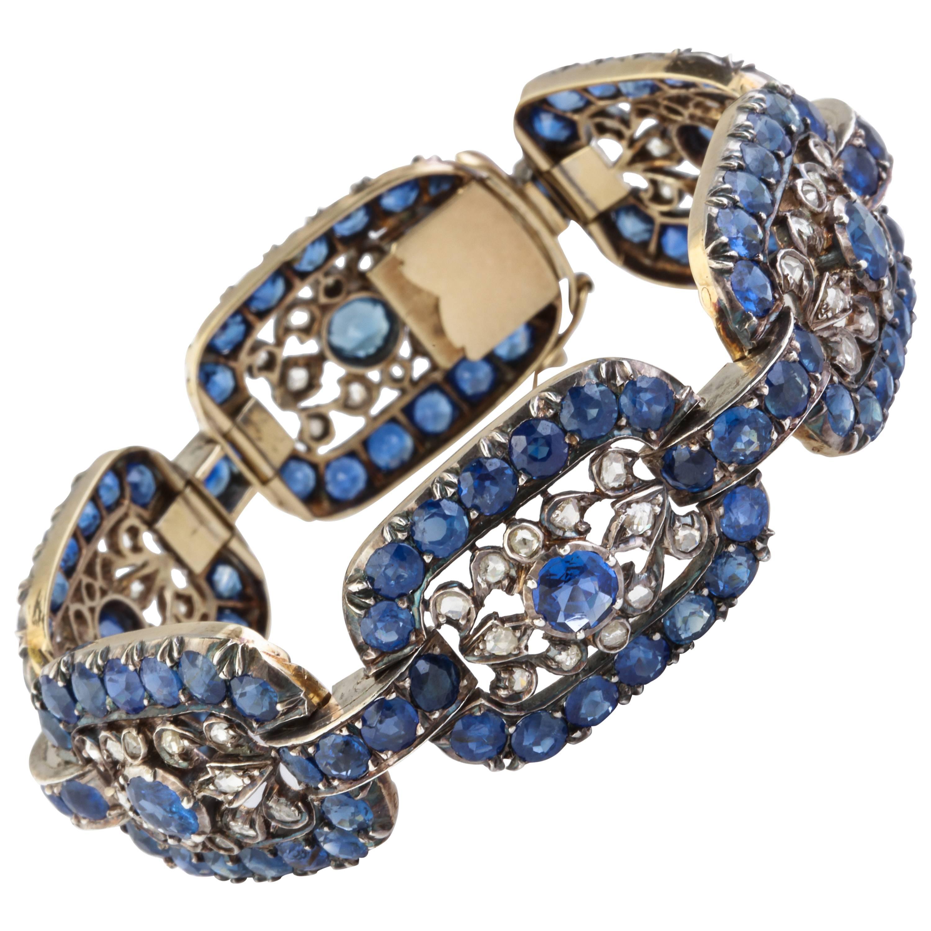 Antique Victorian Vivid Ceylon Sapphire Diamond Bracelet