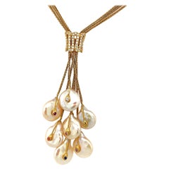 Yvel 18KT Yellow Gold Diamond .47Ct Sapphires .42Ct Freshwater Pearl Necklace