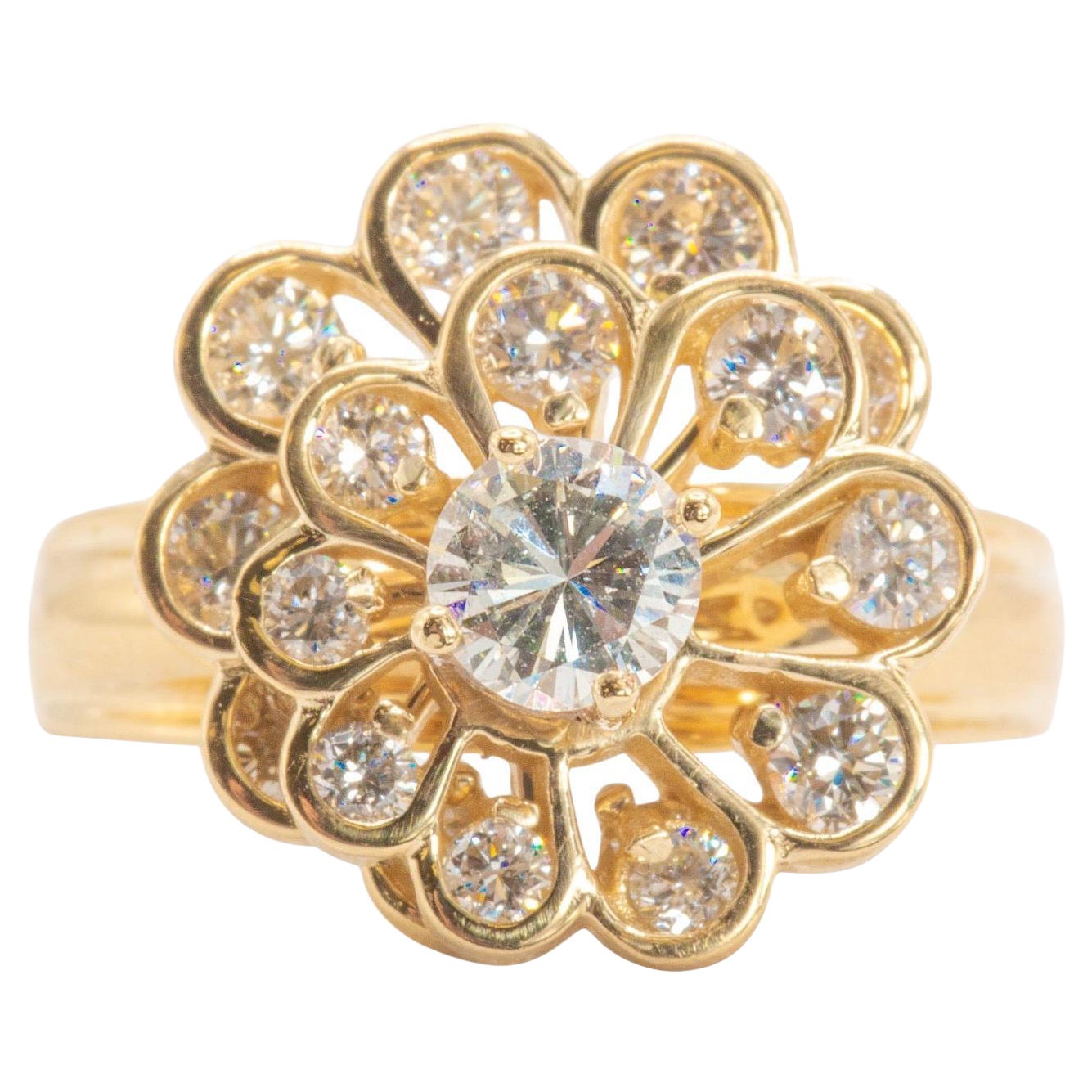Unique 14k Yellow Gold Floral Diamond Spinner Ring 1.42 Carat Total