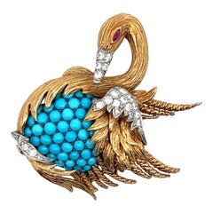 David Webb Turquoise & Diamond Swan Brooch