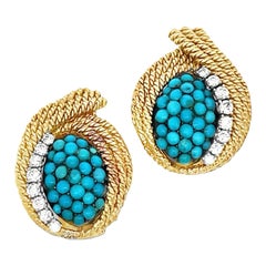 David Webb Turquoise & Diamond Earrings
