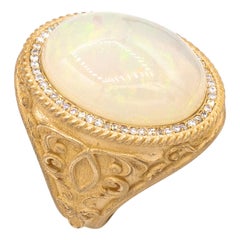 Handcrafted Etruscan Style Oval Cut Opal White Diamond Rose Gold Cocktail Ring