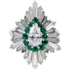 1970s Emerald Diamond white gold Ballerina Ring