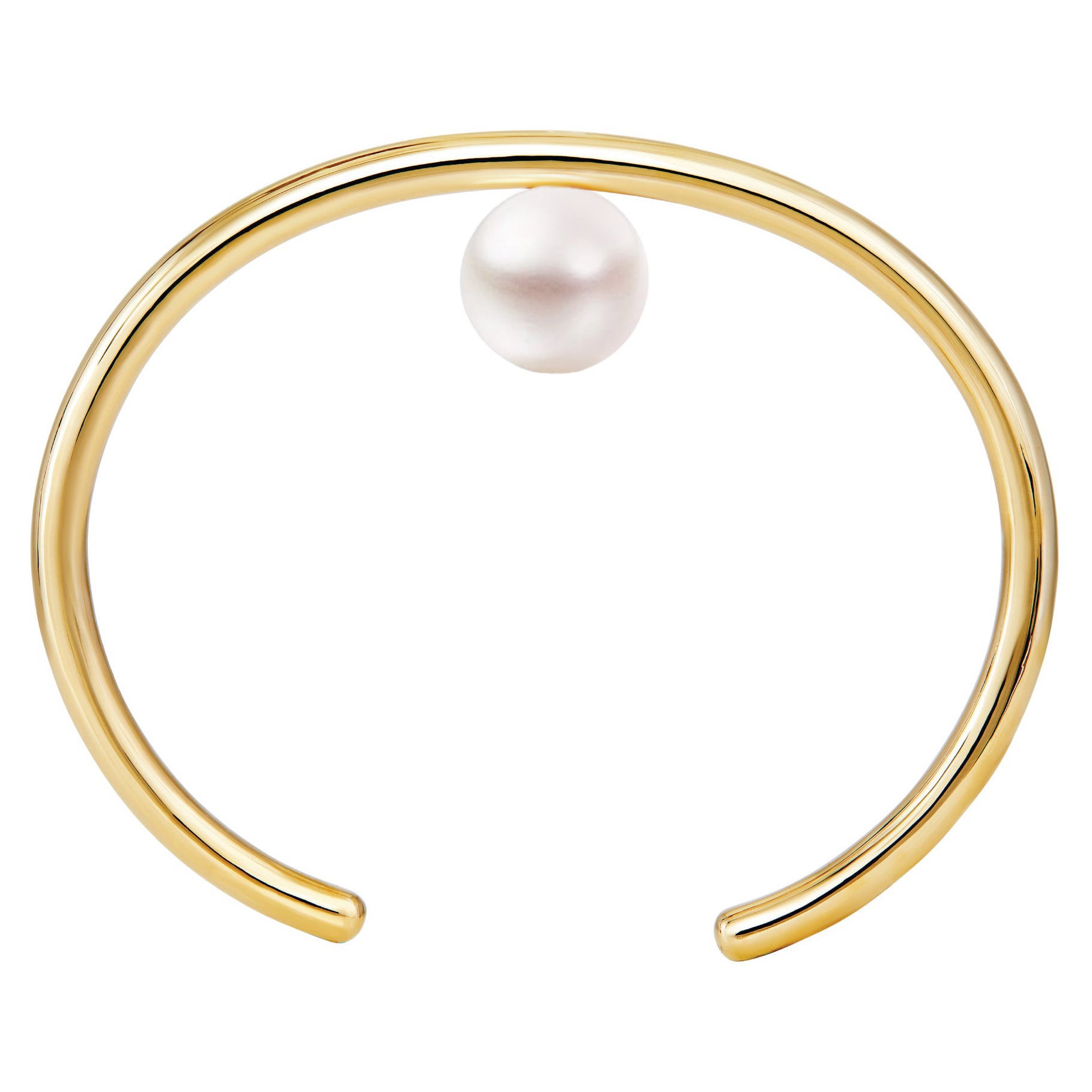 Floating Pearl Surrealist 14k Gold Cuff Bracelet Statement Piece
