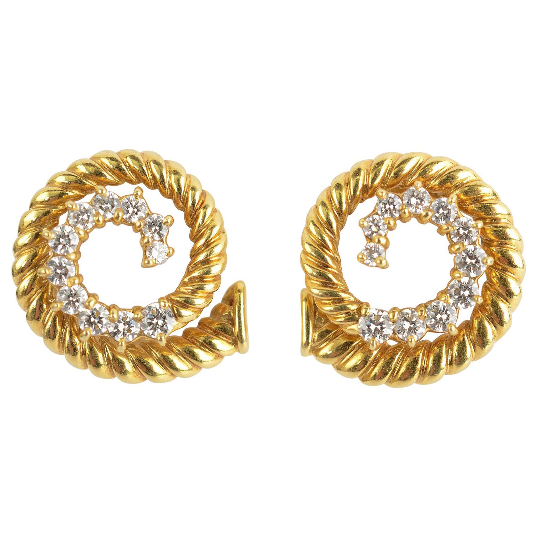 Pendientes en espiral de oro y diamantes Jean Vitau en venta