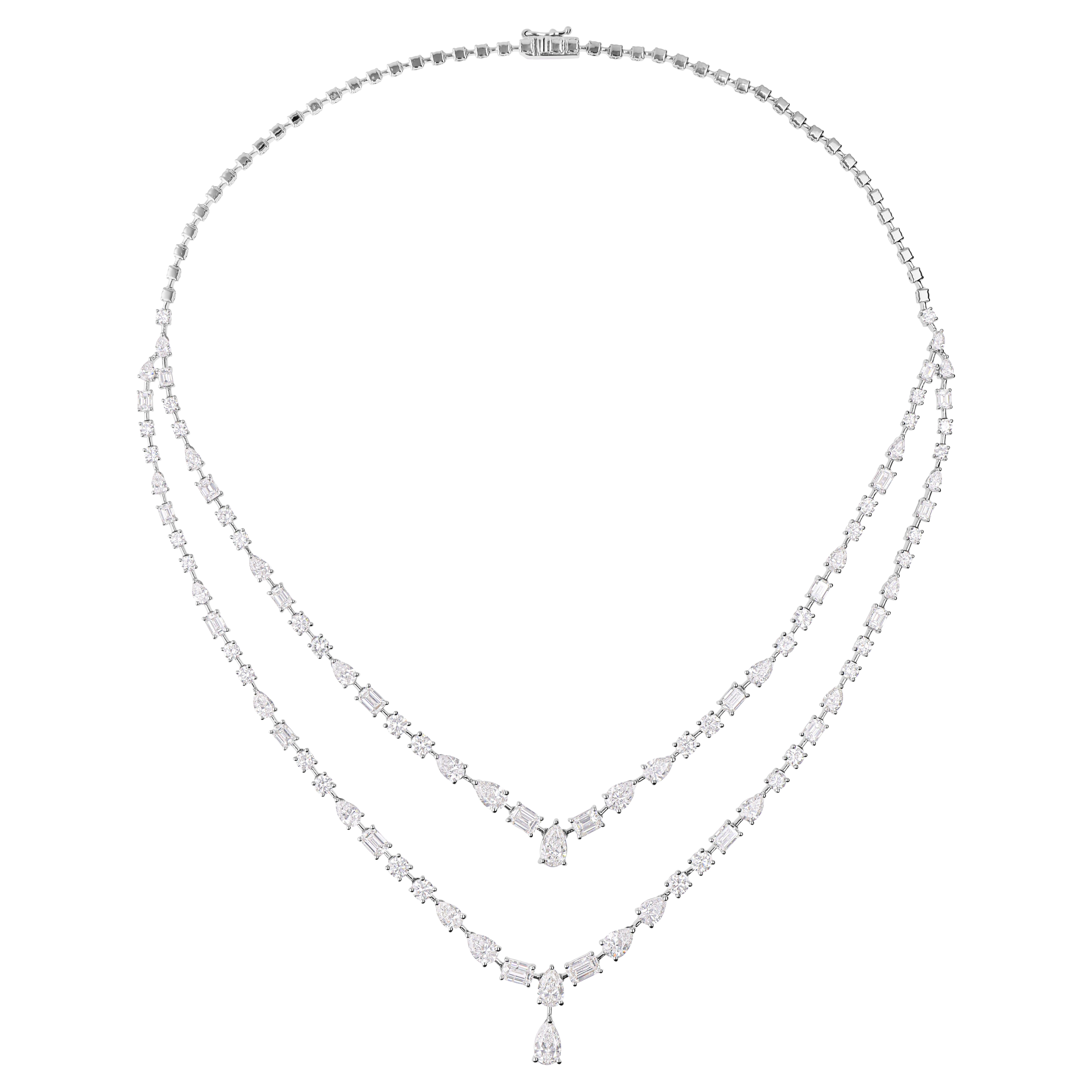 Real 16.43 Carat SI/H Multi Shape Diamond Necklace 18 Karat White Gold Jewelry