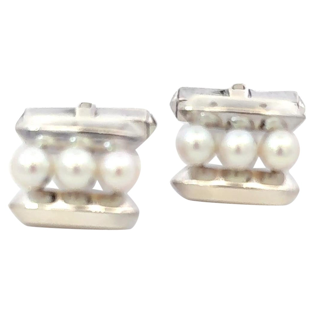 Mikimoto Akoya Pearl Cufflinks Sterling Silver 4.75 mm Estate